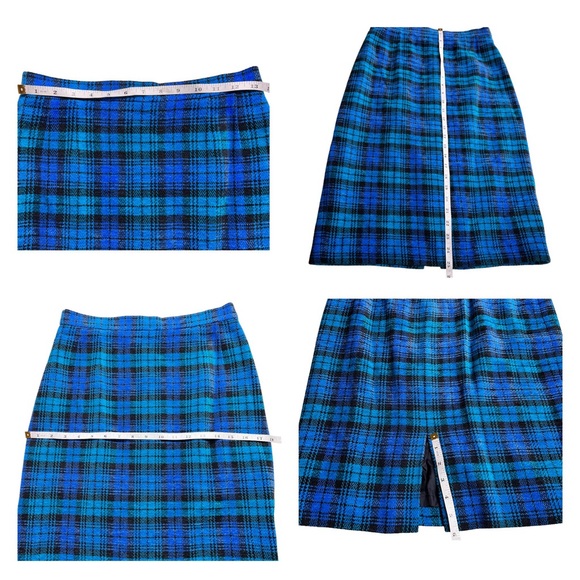 Laurel by ESCADA Plaid Blue Wool 2 Piece Skirt Suit Size 38 - Picture 13 of 16